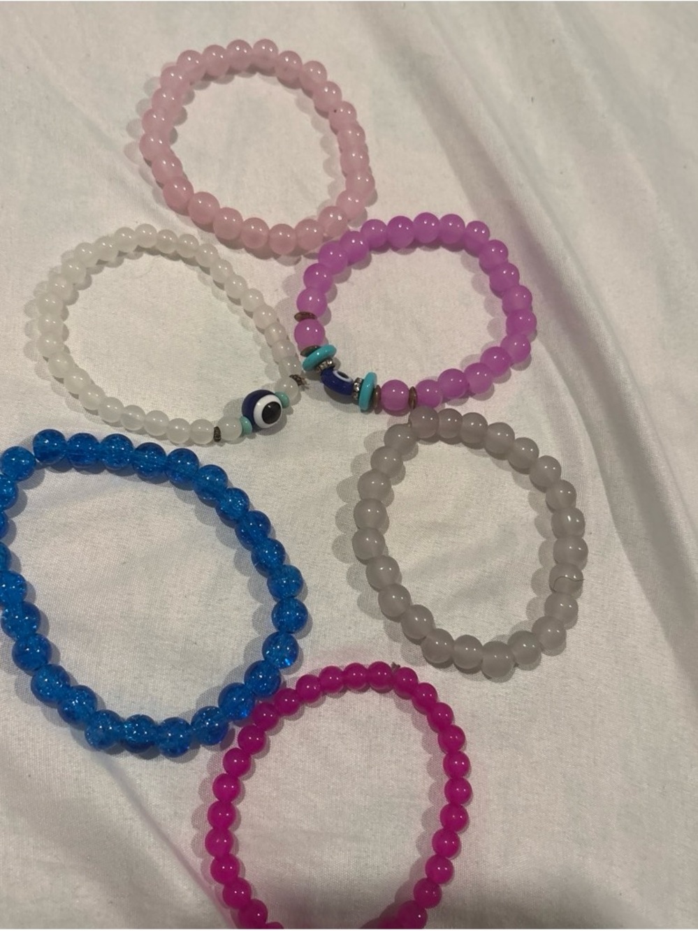 Beaded Stretch Bracelets Set - Pink, Purple, Blue, White, Gray